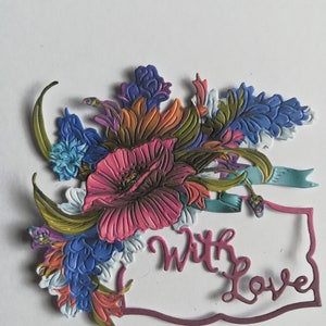 Roze gestanste bloemenplaque en sentiment x 4, 'With love'-bloemenkaarttoppers, benodigdheden voor het maken van kaarten, scrapbookingbenodigdheden, kaarttoppers