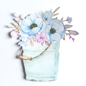 4 x cubo de troqueles de flores azules pastel, recortes de flores de topper de tarjeta para scrapbooking, decoración del hogar, efímera, fabricación de tarjetas y diario