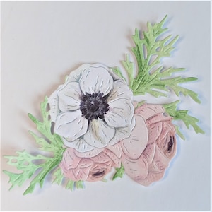 6 pink and white die cut flowers, 6 pieces of 3 flower bouguet die cuts for card making, scrapbooking, journaling and home decor