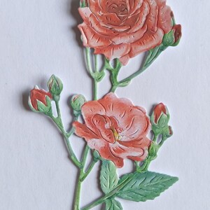 6 rosas vermelhas selvagens cortadas em molde, raminho de flores recortado em papel para scrapbooking, decoração de casa, criação de cartões e diário, enfeites de cartão, itens efêmeros