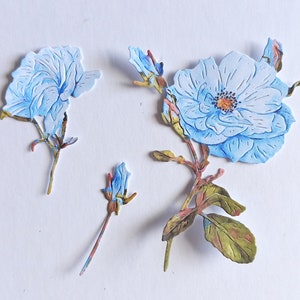 12 fleurs bleu pastel découpées, feuillage de tailles et de couleurs variées pour la fabrication de cartes, la décoration intérieure, le scrapbooking et la tenue d'un journal