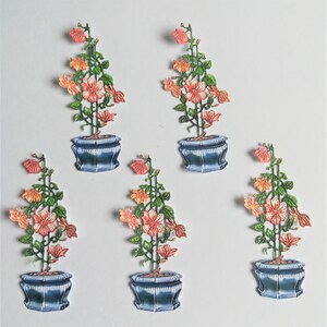 Découpes de fleurs en pot x 5, fleurs coupées dans des pots bleus, découpes d'arbres à fleurs d'oranger