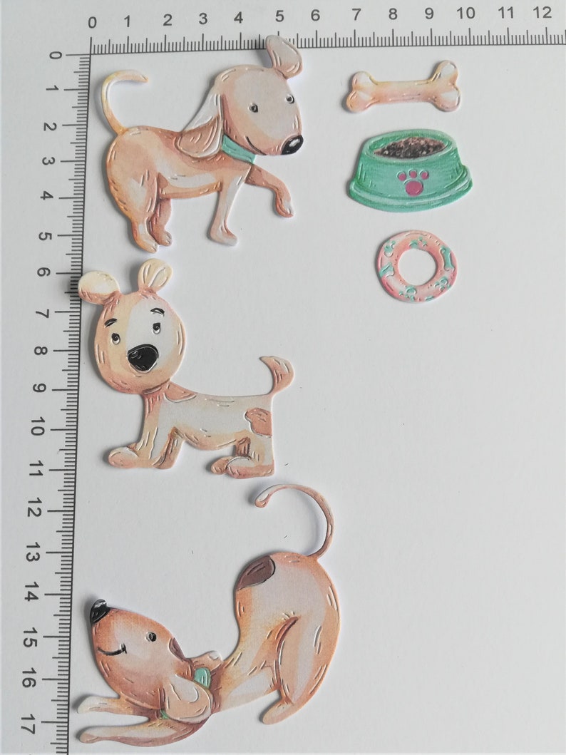 12 dog and 12 accessories die cuts, cute dog card toppers, dog die cuts for scrapbooking, card making children's cards, paper animals image 3