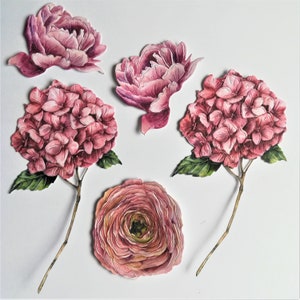 Fiori fustellati rosa, set di 5 fustellati di fiori rosa misti
