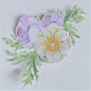 6 x troqueles de flor lila y blanca, recortes de flores de papel para álbumes de recortes, decoración del hogar, efímera y fabricación de tarjetas y diario