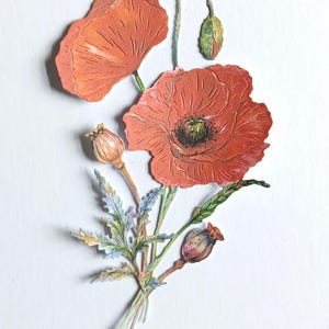 4 grandes fleurs de pavot découpées, bouquets de fleurs rouges découpés pour scrapbooking, décoration intérieure, création de cartes, décorations de cartes, éphémères