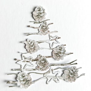 6 cortes de pinhas brancas para cartões de Natal, scrapbooking de árvores de papel, suprimentos para fazer cartões de diário de lixo, decoração para casa, enfeites