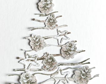 6 stansade vita tallkottar för julkort, scrapbooking av pappersgranar, korttillverkningsmaterial från Junk Journal, heminredning, utsmyckningar
