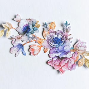 6 x fleurs découpées à l'aquarelle, brins de fleurs découpés dans du papier pour le scrapbooking, la décoration intérieure, la fabrication de cartes et les dessus de cartes de journalisation, éphémères
