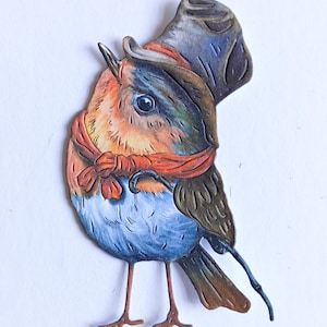 6 gestanste Dickens-roodborstjes, kerstroodborstje roodborstje kaarttoppers, feestelijke vogels uitsnedes voor kaarten, scrapbooking, journaling