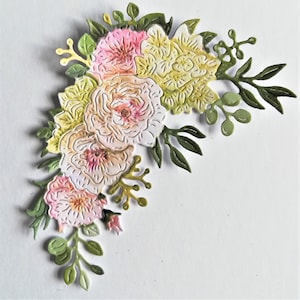 6 x cortes em forma de flor rosa pálido, toppers de cartão de flores de papel misto, scrapbooking, diário de lixo e materiais para fazer cartões