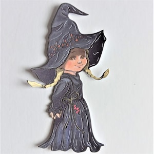 4 kleine Hexe Stanzteile, gruselige Halloween Ausschnitte, kleine Mädchen Hexe Stanzteile für Wohndekor, Journaling, Scrapbooking und Halloween Karten