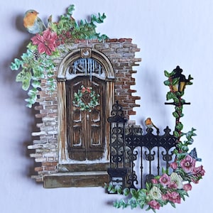 4 grote uitsneden voor de voorkant van het huis, bakstenen, uitsnijdingen in de deur van het hek, feestelijke kaarttoppers, kaarten maken, scrapbooking, journaling voor huisdecoratie