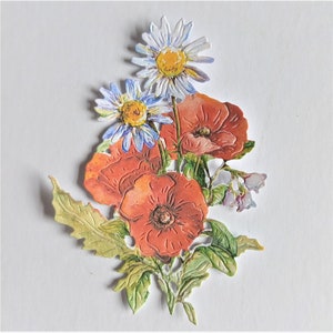 4 x découpes de bouquet de fleurs de pavot et de marguerite, découpes de fleurs mélangées pour le scrapbooking, la décoration intérieure, les éphémères et la fabrication de cartes et la journalisation