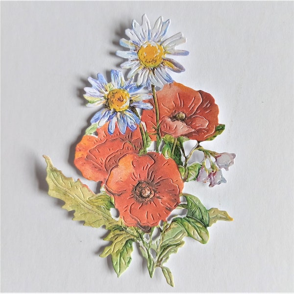 4 x poppy and daisy flower bunch die cuts, mixed flower cut outs for scrapbooking, home decor, ephemera and card making and journaling