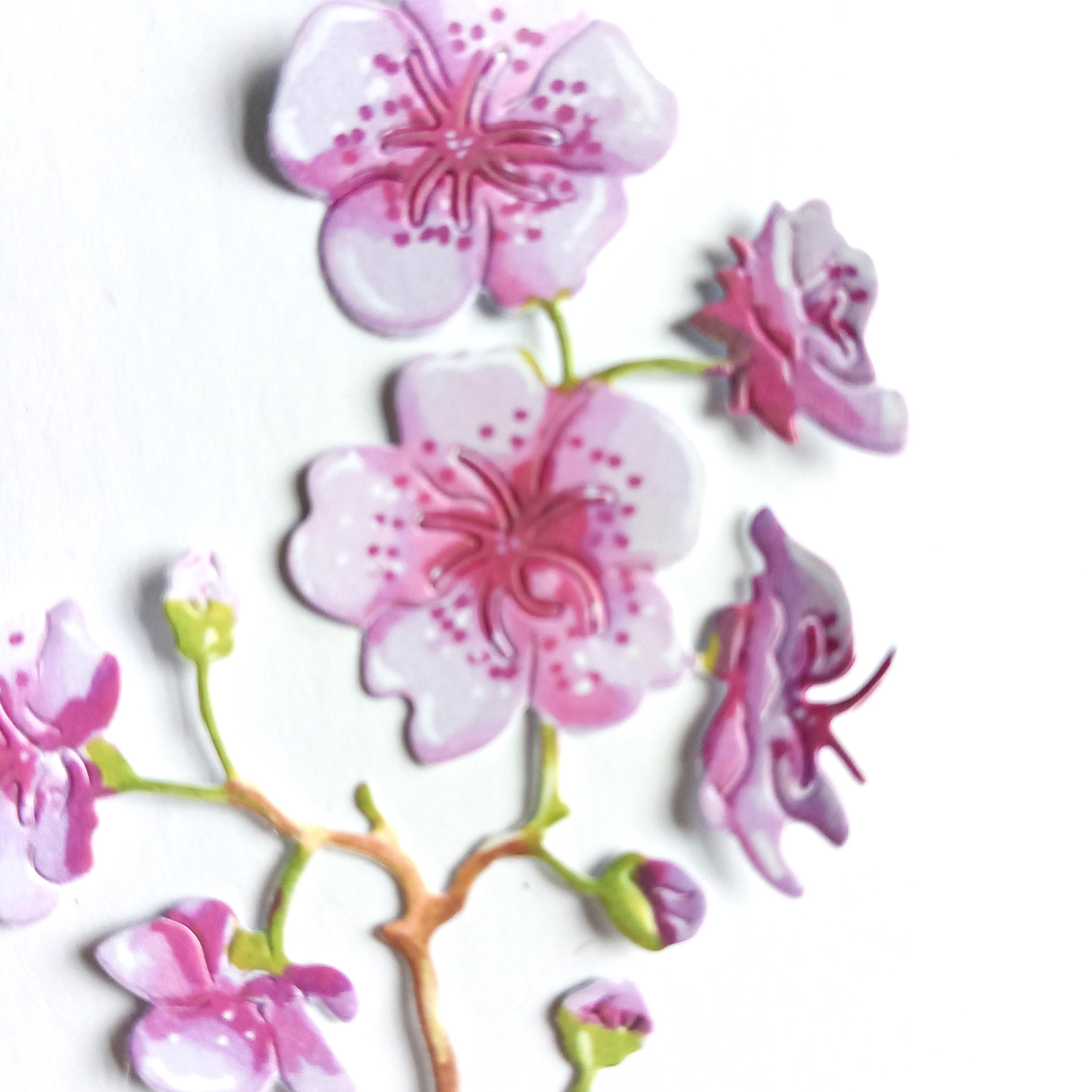 Cherry Blossom Die Cuts X 6, Purple / Dark Pink Flower Branch
