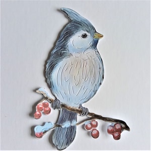 4x uccelli della ghiandaia blu su ramo innevato con fustellati di bacche, toppers per cartoline di Natale, fustellati di uccelli festivi per scrapbooking e creazione di cartoline