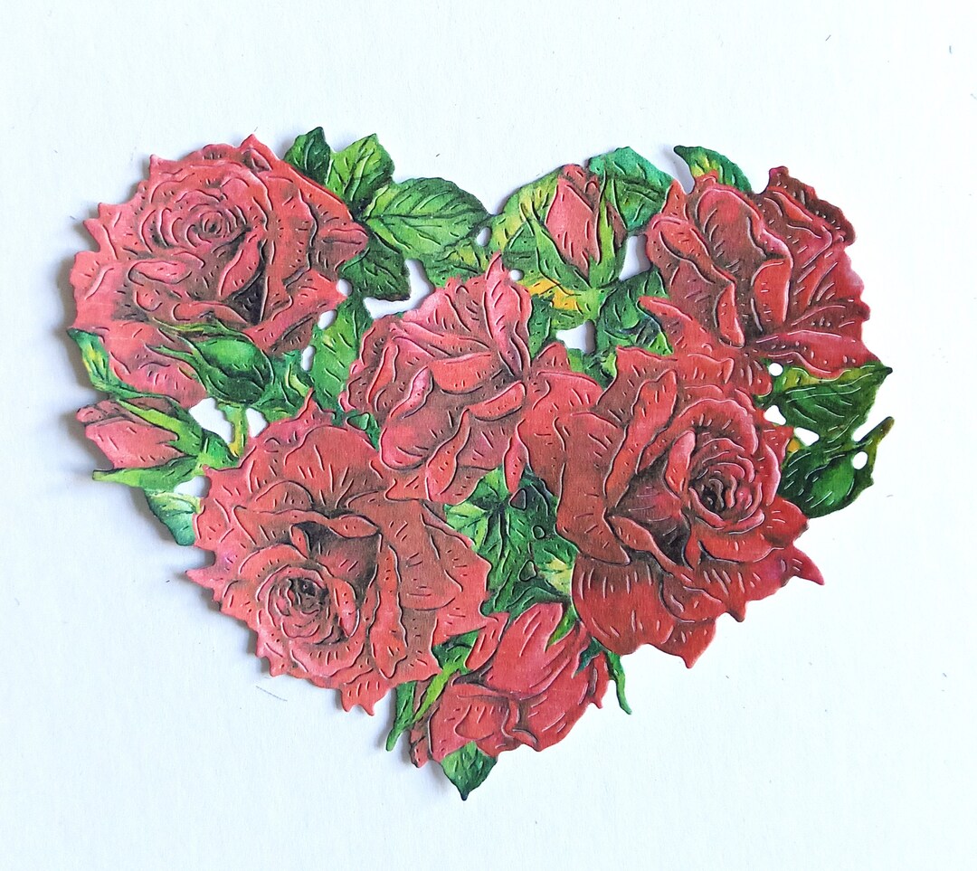 Die Cast Roses 4 Heart Shaped Red Roses Die Cuts, Card Toppers for Valentine's Day ...