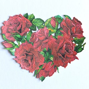 4 recortes de rosas vermelhas em formato de coração, chapéus de coco para cartões de dia dos namorados, scrapbooking, diário, recortes românticos de flores de papel vermelho