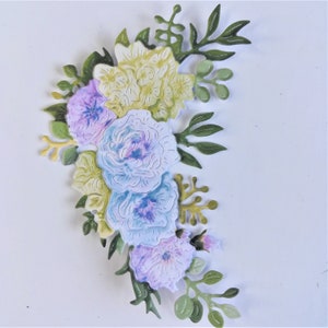 6 x blaue Blume Cresent Stanzteile, Papierblumen Dekofiguren, Scrapbooking, Junk-Journal und Kartenherstellung