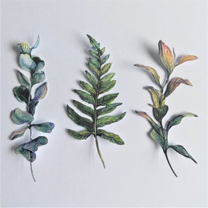 6 grandes feuilles exotiques découpées, feuilles tropicales découpées