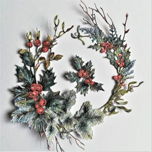 2 grote kerstkransen die cuts, decopage papier feestelijke krans, hulst- en bessenkransen voor scrapbooking, kaarten maken en journaling