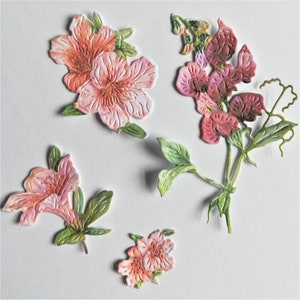 16 hübsche rosa Blumen Stanzteile, 4 Sets mit 4 rosa Blumen Karten Topper, gestanzte Blumen, Scrapbooking und Zubehör für die Kartenherstellung