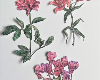 Tattered Lace In the Garden die cut flowers, 3 different red flower die cuts