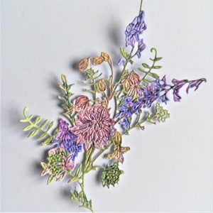 3 cortes de buquê de flores silvestres, cortes de raminhos de flores mistas roxas