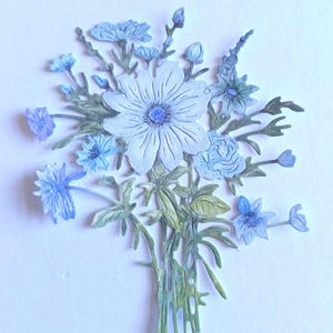 3 x große Blumenstrauß die cuts, Papier zum ausschneiden wilde Blume Strauß blau für Scrapbooking, Karten machen, Journaling, Ephemera