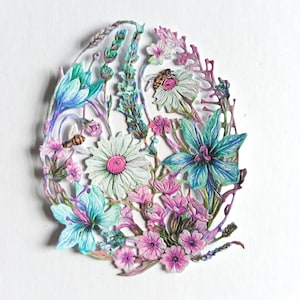 5 x Eiförmige Blumen Ausstanzteile, Ausstanzteile blau/pink, Osterkarten, Kartendekoration, Scrapbooking