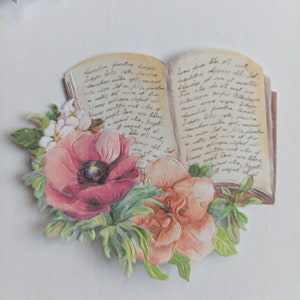 5 x troqueles de libros y flores, flores de papel rojo en libro abierto para álbumes de recortes, diarios basura y suministros para hacer tarjetas