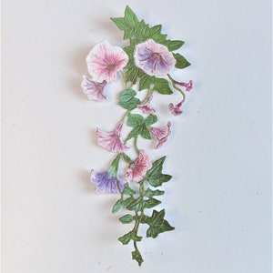 4 roze en paarse hangende petunia die cuts, lange bloemuitsparingen, kaarttoppers voor het maken van kaarten, scrapbooking, journaling en woondecoratie.