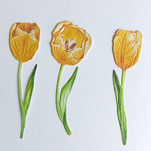 12 gele tulpenbloemstansen, kaarttopper lentebloemuitsparingen voor scrapbooking, woondecoratie, ephemera en kaarten maken en journaling