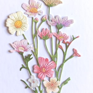 4 troqueles altos de flores pastel, ramo de flores silvestres recortadas en papel amarillo y rojo para scrapbooking, fabricación de tarjetas, adornos para diarios, efímeras
