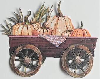 Troqueles de carro de calabaza x 4, troqueles de decoración de otoño, gama de calabazas en carro marrón