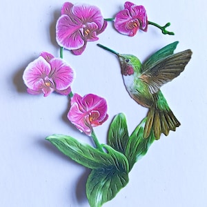 6 x cortes em arco de flores de beija-flor e orquídea rosa, recortes de pássaros e flores para scrapbooking, decoração de casa, criação de cartões e diário