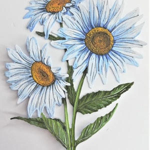 5x gestanste madeliefjebloemtros, madeliefjepapieren bloemen, papieruitsparingen, blauwwitte kaarttoppers voor bloementrossen, voorraad kaarten maken, scrapbooking