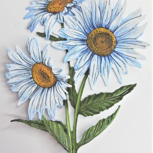 5x daisy flower bunch die cuts, daisy paper flowers paper cut outs, bluish white flower bunch card toppers, card making supply, scrapbooking