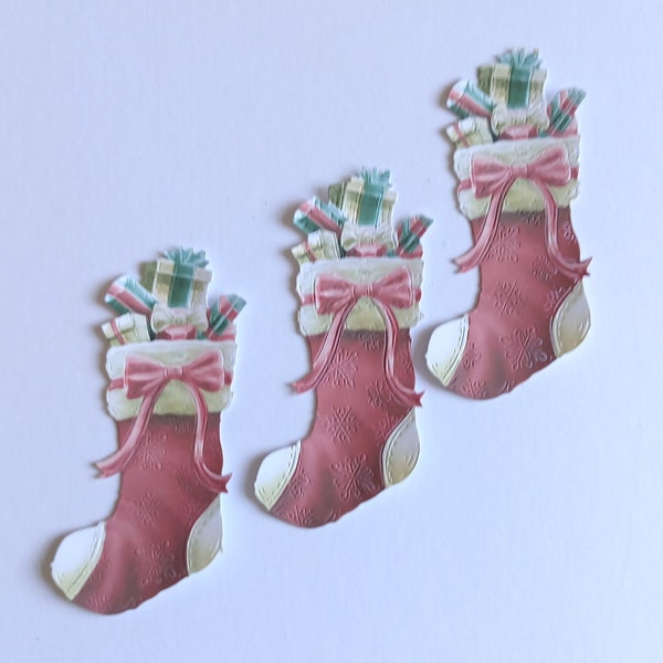 3 x large Christmas stocking die cuts for scrapbooking, card making, journaling and home decor