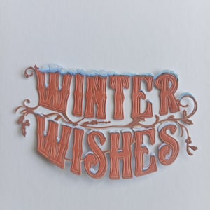 4 grandes cortes de desejos de inverno, sentimento festivo vermelho com neve para cartões de Natal, projetos de scrapbooking e papercraft.