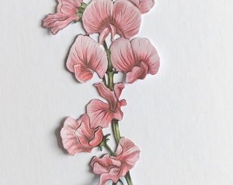 6 x pink orchid flower die cuts, tall flower cut outs for scrapbooking, home decor, ephemera and card making and journaling