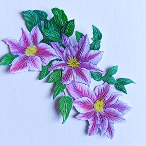 4 x grandes raminhos de flores rosas cortados em matriz, recortes de flores de lírio para topo de cartão para scrapbooking, decoração de casa, itens efêmeros, criação de cartões e diário