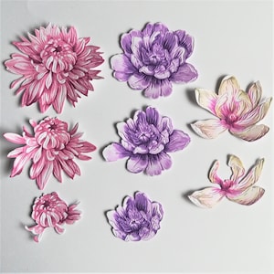 Mixed Blumen Set Stanzteile, 8 Stanzteile aus rosa und lila Decoupage Blumen