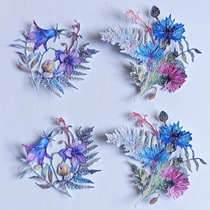 4 x cortes de buquê de flores, recortes de flores mistas para scrapbooking, decoração de casa, coisas efêmeras e criação de cartões e registro no diário