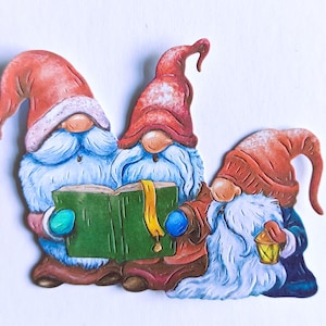 4 troqueles de gnomos cantores rojos para tarjetas navideñas, gnomos villancicos para scrapbooking, tarjetas para diario basura, decoración del hogar, adornos