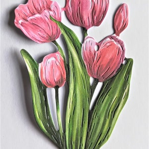 Pink Tulips die cut Blumensträuße x 5, Pinke Blumen Ausschnitte, Tulpen, Frühlingsblumen, Kartendekoration, Kartenherstellung