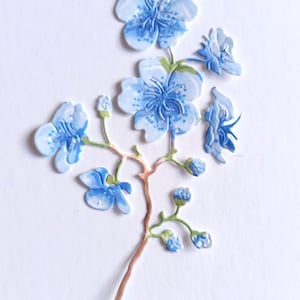 Troqueles de flor de cerezo x 6, rama de flor azul, flores de primavera troqueladas de sakura para scrapbooking, creación de tarjetas y diario