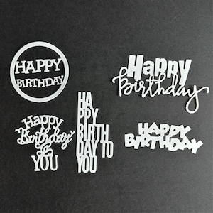 10 recortes de sentimento de feliz aniversário, 2 conjuntos de 5 saudações de papel de formatos variados em branco ou preto para fazer cartões, diário de scrapbooking