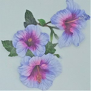 Grand bouquet de fleurs lilas et roses découpées x 4, découpes de fleurs d'hibiscus pour le scrapbooking, la fabrication de cartes, la journalisation et la décoration intérieure
